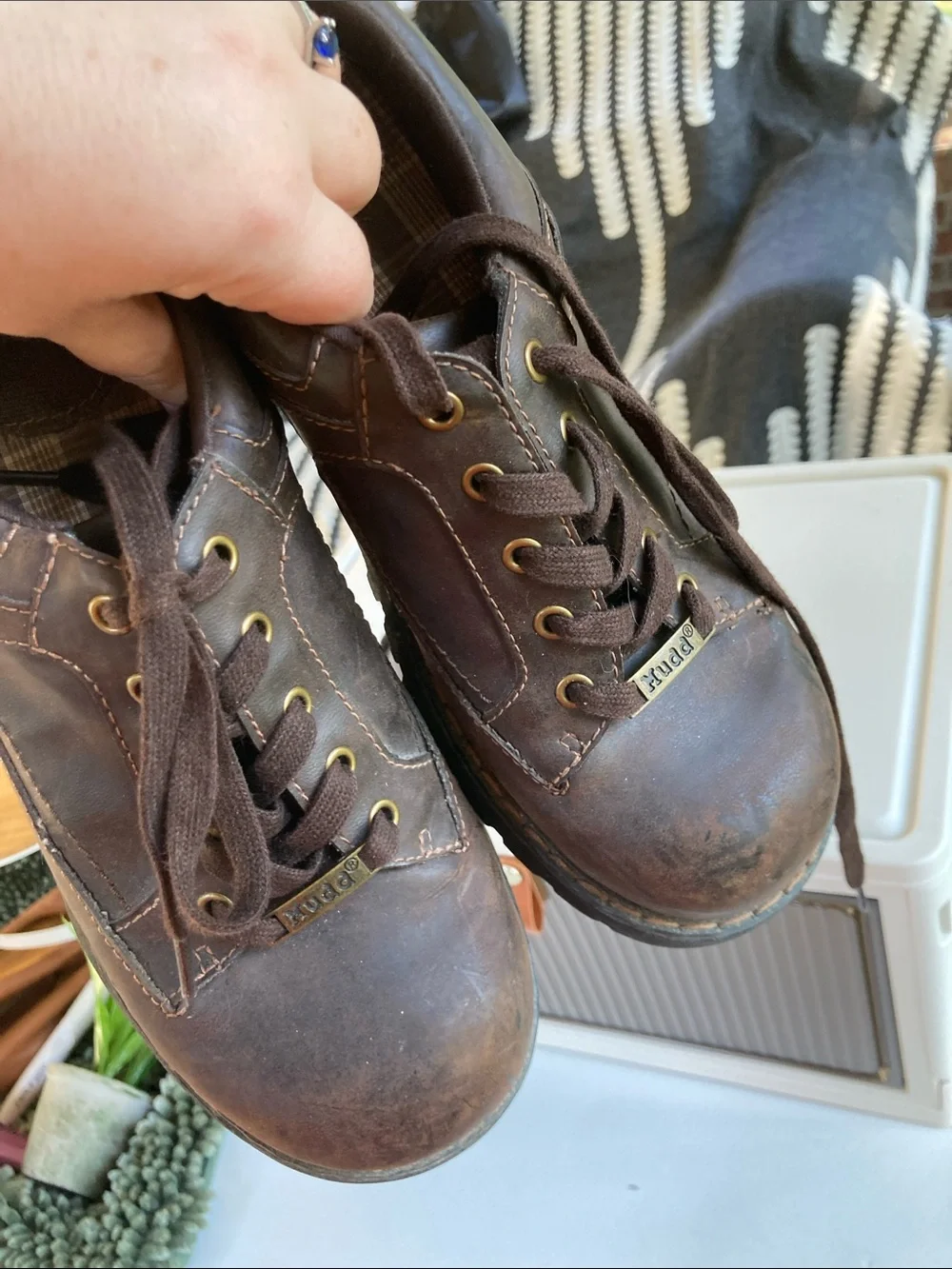 VINTAGE Mudd Nigel Y2K Brown Leather Chunky Lug Sole Platform Shoes Goth Size 8